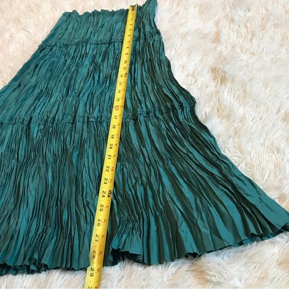 Anthropologie Snak 100% Silk Crinkle Skirt Teal Size 4 - Picture 7 of 9